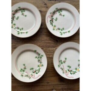 Vintage International UltraBone YULETIDE SEASON Set 4 Appetizer Plates Art Deco